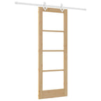 Porta scorrevole in legno massello e vetro naturale 73,5 x 198,5 cm
