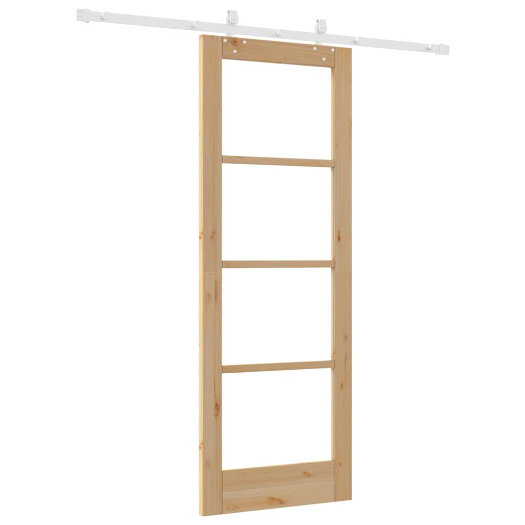 Porta scorrevole in legno massello e vetro naturale 73,5 x 198,5 cm