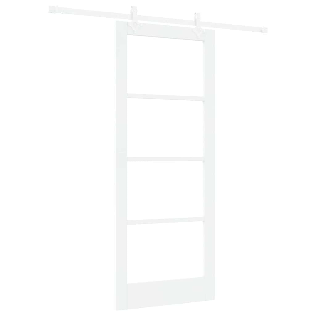 Porta Scorrevole Bianca 83 x 202 cm Legno Massello e Vetro