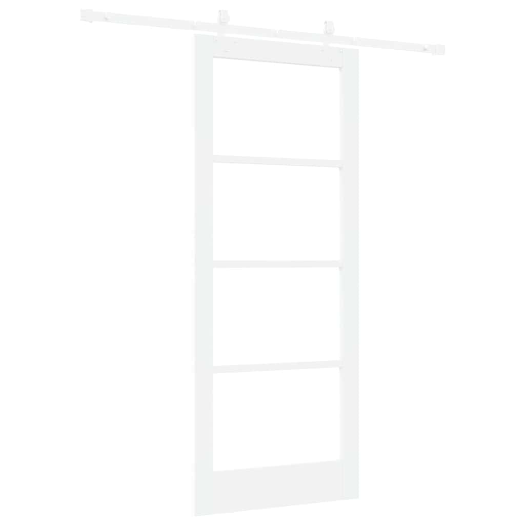 Porta Scorrevole Bianca 83 x 202 cm Legno Massello e Vetro