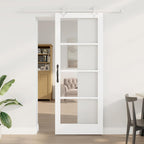 Porta scorrevole in legno massello di pino e vetro bianco 83 x 211 cm