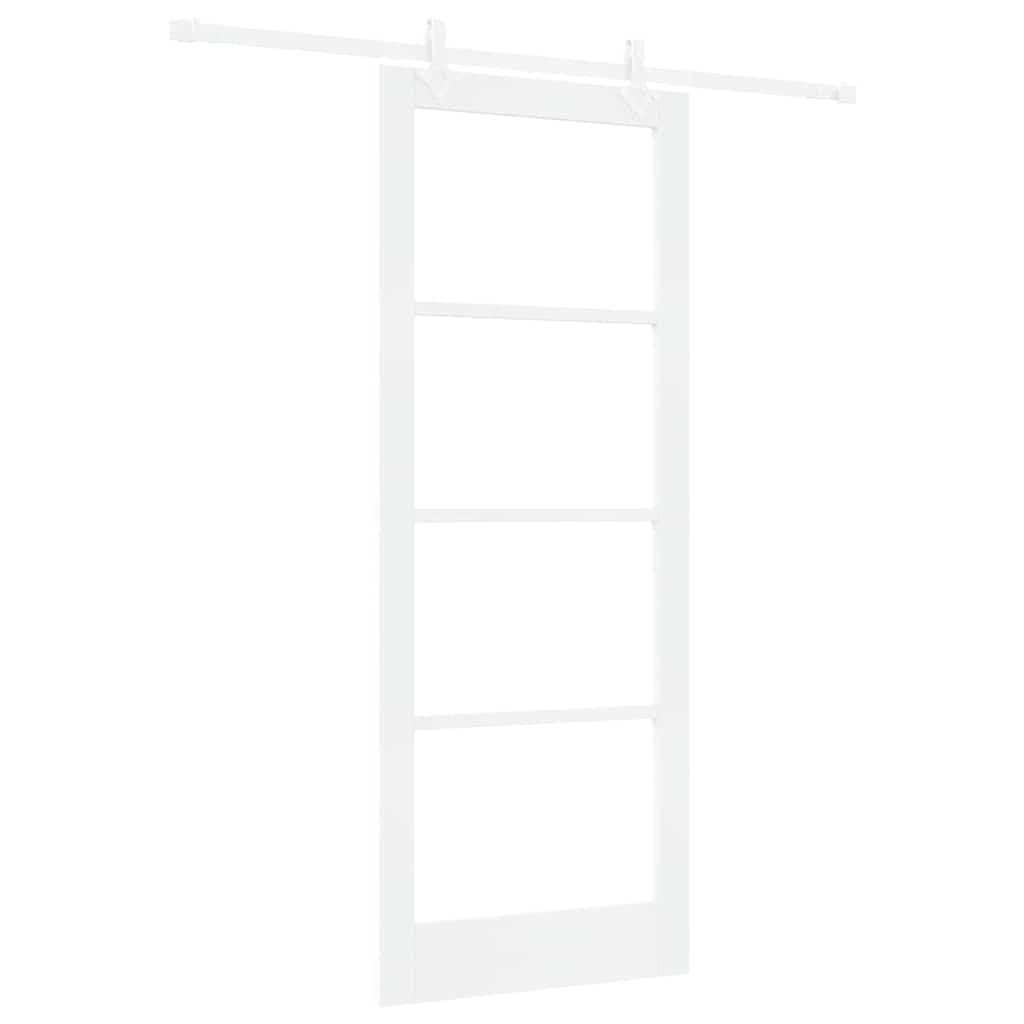Porta scorrevole in legno massello di pino e vetro bianco 83 x 211 cm