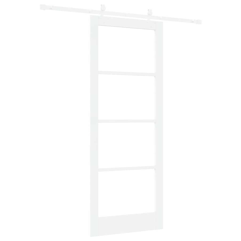 Porta scorrevole in legno massello di pino e vetro bianco 83 x 211 cm