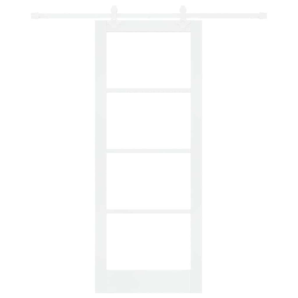 Porta scorrevole in legno massello di pino e vetro bianco 83 x 211 cm
