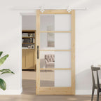 Porta Scorrevole in Legno Massello di Pino e Vetro Naturale 93 x 202 cm