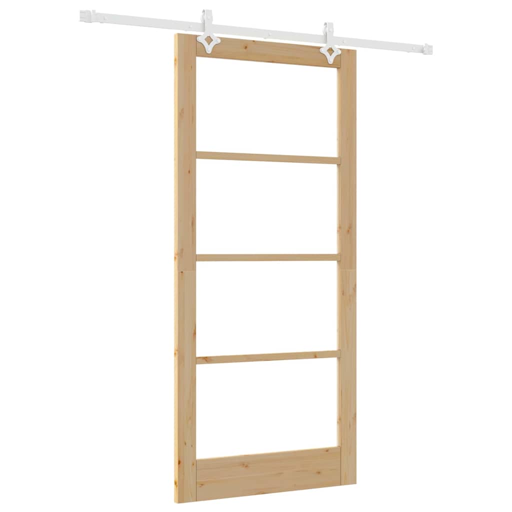Porta Scorrevole in Legno Massello di Pino e Vetro Naturale 93 x 202 cm