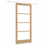 Porta Scorrevole in Legno Massello di Pino e Vetro Naturale 93 x 202 cm