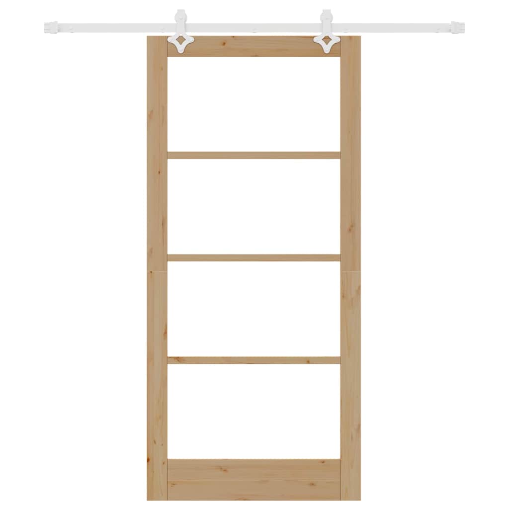 Porta Scorrevole in Legno Massello di Pino e Vetro Naturale 93 x 202 cm