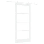Porta Scorrevole Bianco 93 x 202 cm Legno Massello Pino e Vetro