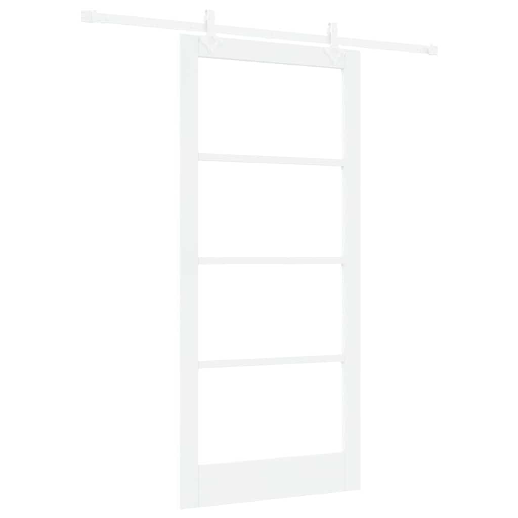 Porta Scorrevole Bianco 93 x 202 cm Legno Massello Pino e Vetro