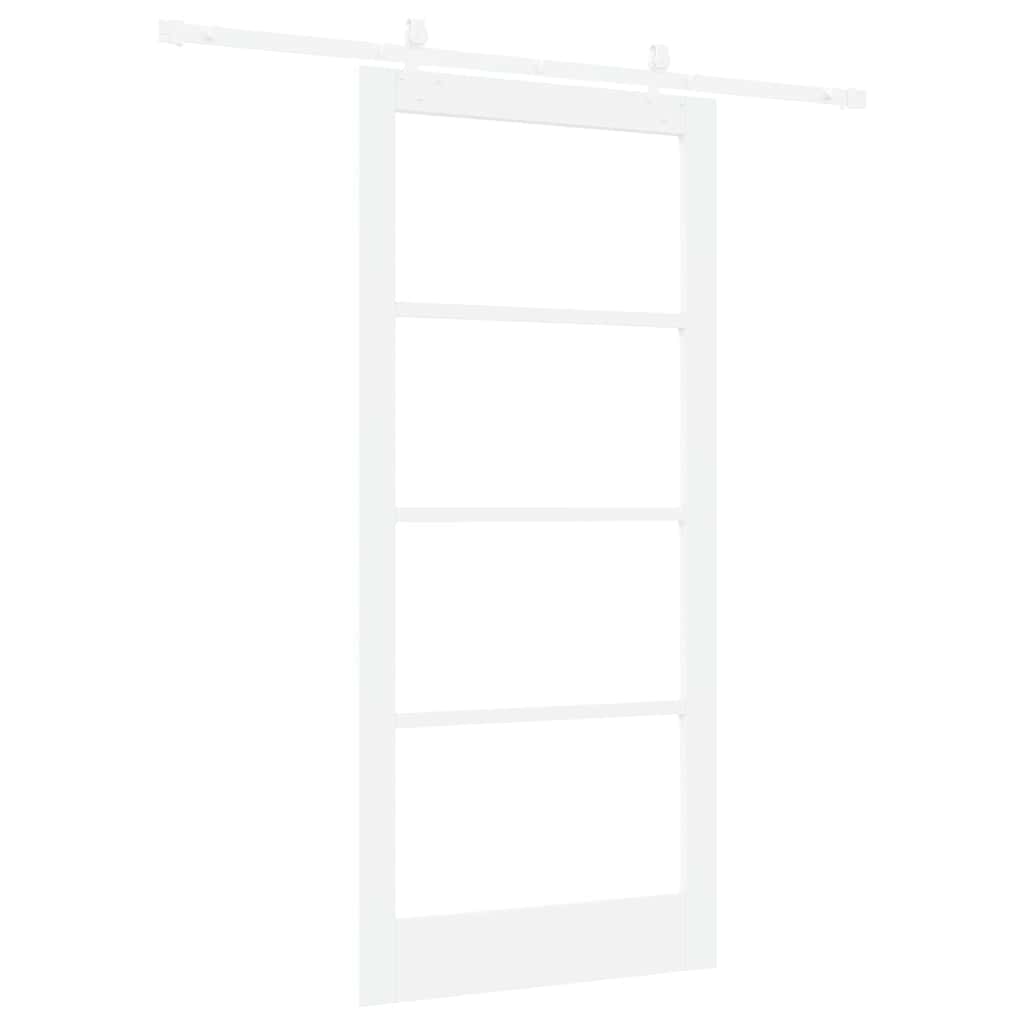 Porta Scorrevole Bianco 93 x 202 cm Legno Massello Pino e Vetro