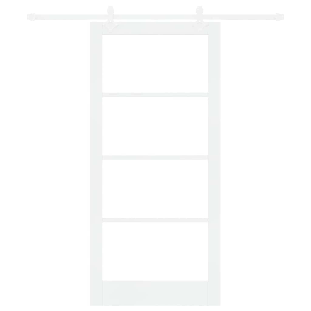 Porta Scorrevole Bianco 93 x 202 cm Legno Massello Pino e Vetro