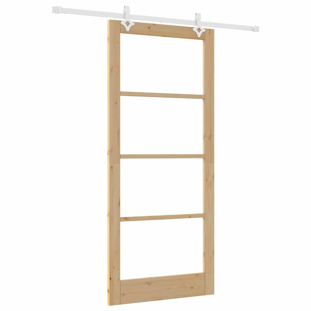 Porta scorrevole in legno massello di pino e vetro 93 x 211 cm colore naturale