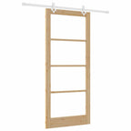 Porta scorrevole in legno massello di pino e vetro 93 x 211 cm colore naturale