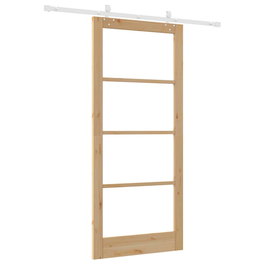 Porta scorrevole in legno massello di pino e vetro 93 x 211 cm colore naturale