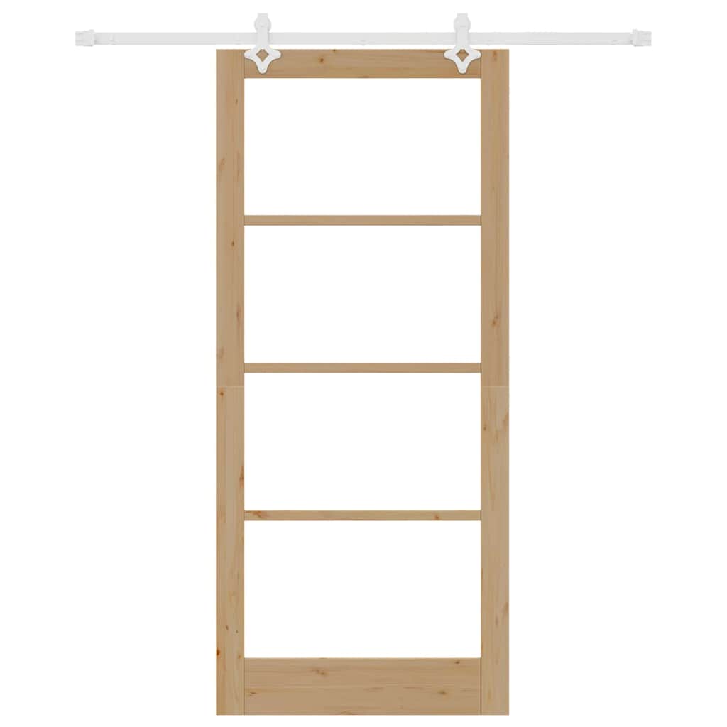 Porta scorrevole in legno massello di pino e vetro 93 x 211 cm colore naturale