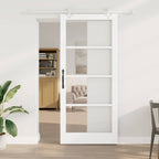 Porta Scorrevole Bianco 93 x 211 cm - Legno Massello Pino e Vetro