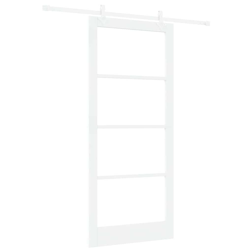 Porta Scorrevole Bianco 93 x 211 cm - Legno Massello Pino e Vetro