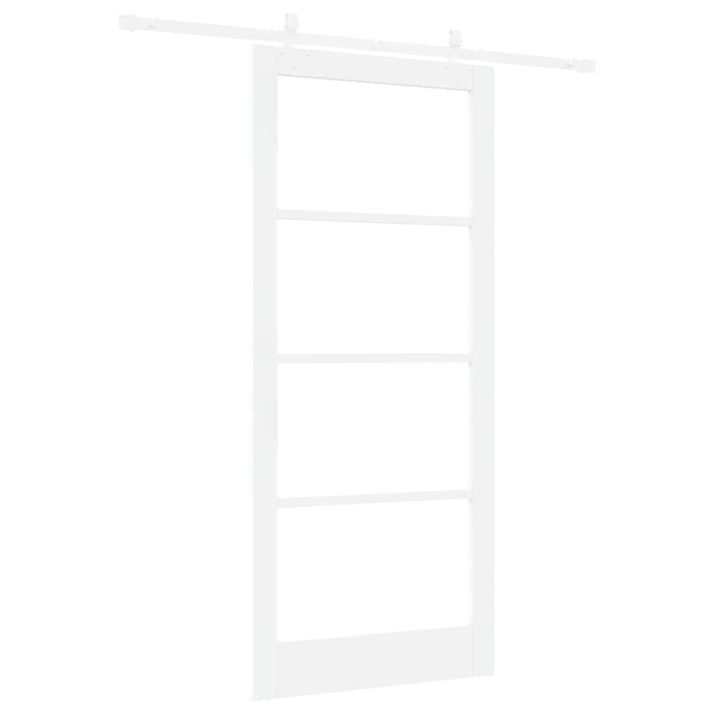 Porta Scorrevole Bianco 93 x 211 cm - Legno Massello Pino e Vetro