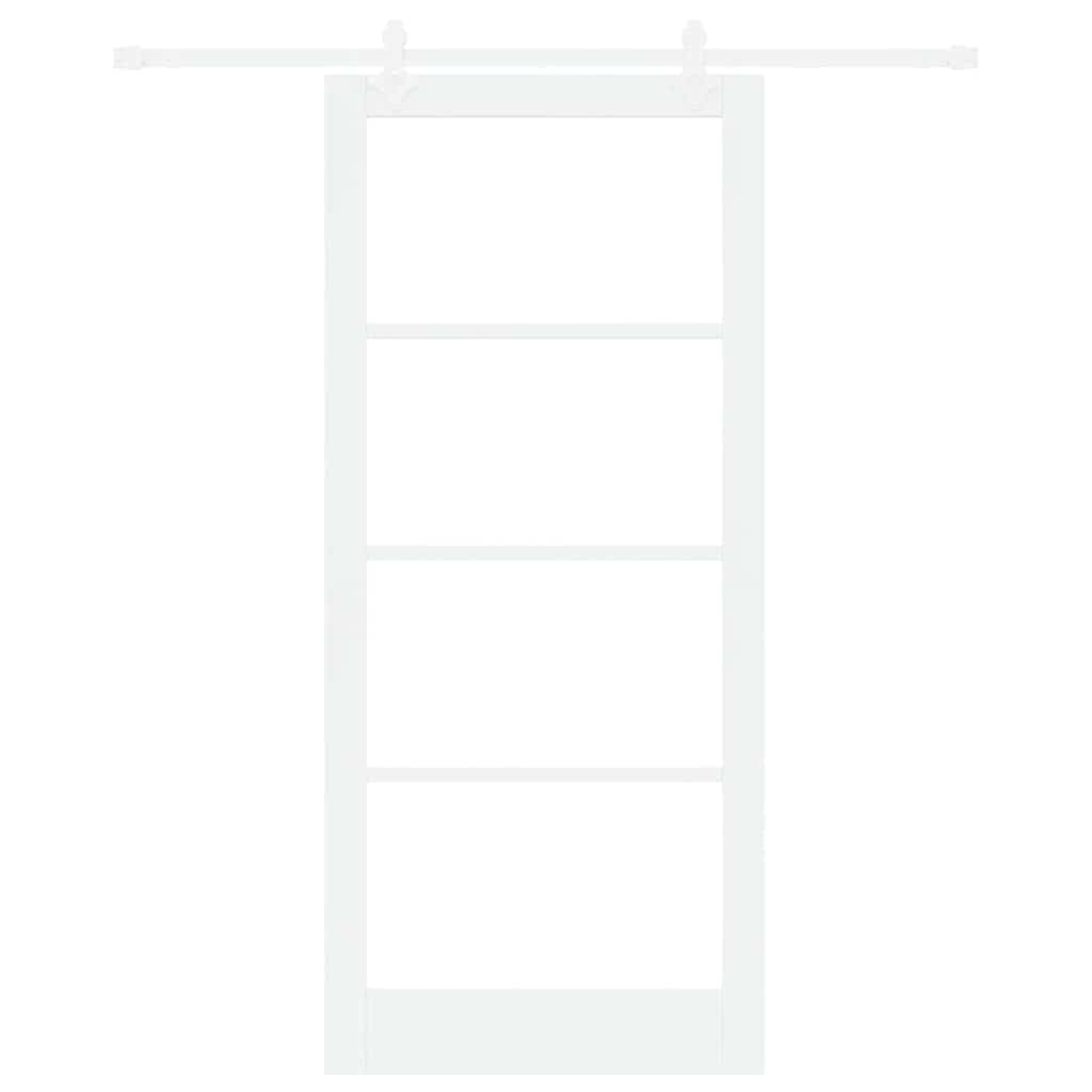 Porta Scorrevole Bianco 93 x 211 cm - Legno Massello Pino e Vetro