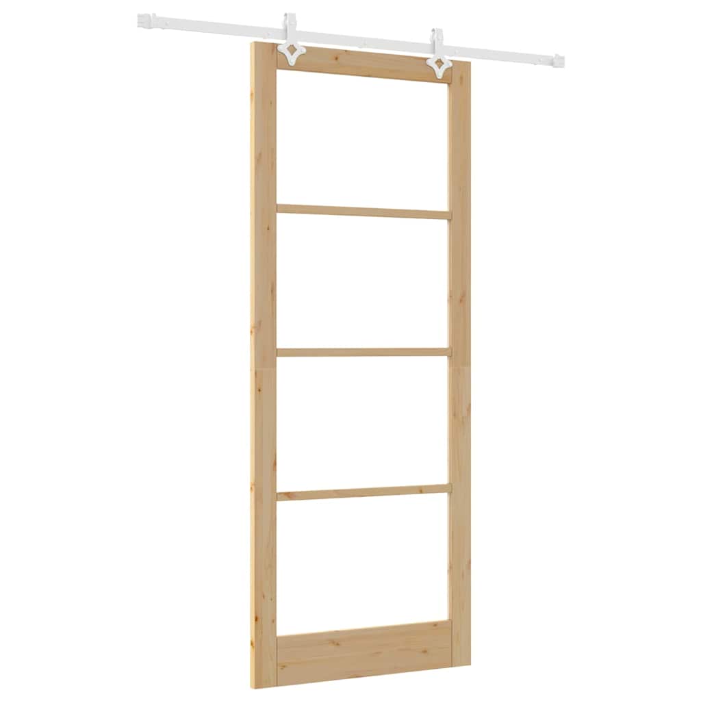 Porta scorrevole in legno massello di pino e vetro 93 x 232 cm color naturale