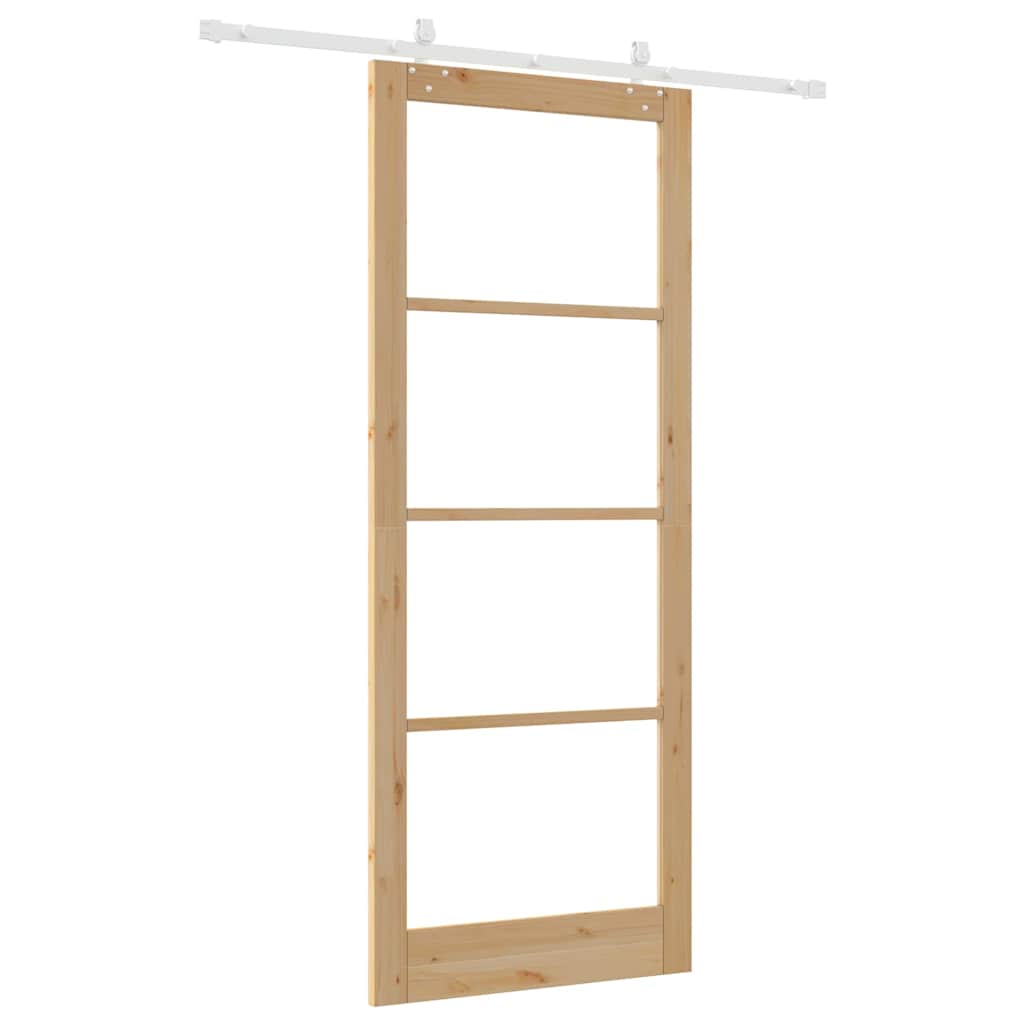 Porta scorrevole in legno massello di pino e vetro 93 x 232 cm color naturale