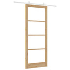 Porta scorrevole in legno massello di pino e vetro 93 x 232 cm color naturale