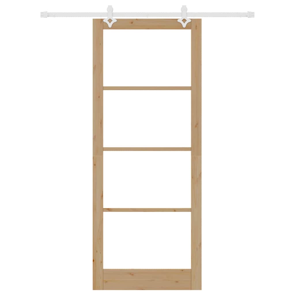 Porta scorrevole in legno massello di pino e vetro 93 x 232 cm color naturale
