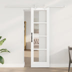 Porta Scorrevole Bianco 61 x 198,5 cm Legno Massello Pino e Vetro