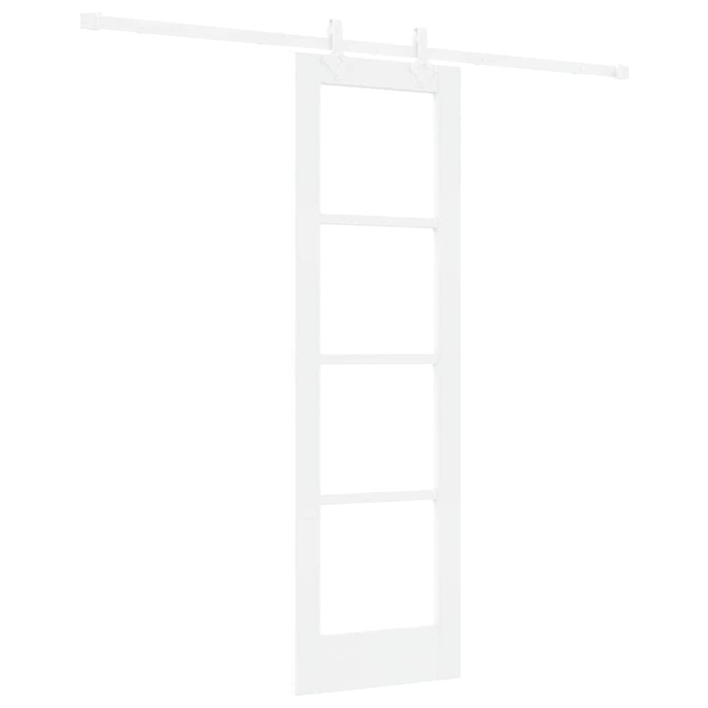 Porta Scorrevole Bianco 61 x 198,5 cm Legno Massello Pino e Vetro