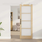 Porta Scorrevole in Legno Massello di Pino e Vetro 73,5 x 198,5 cm - Naturale