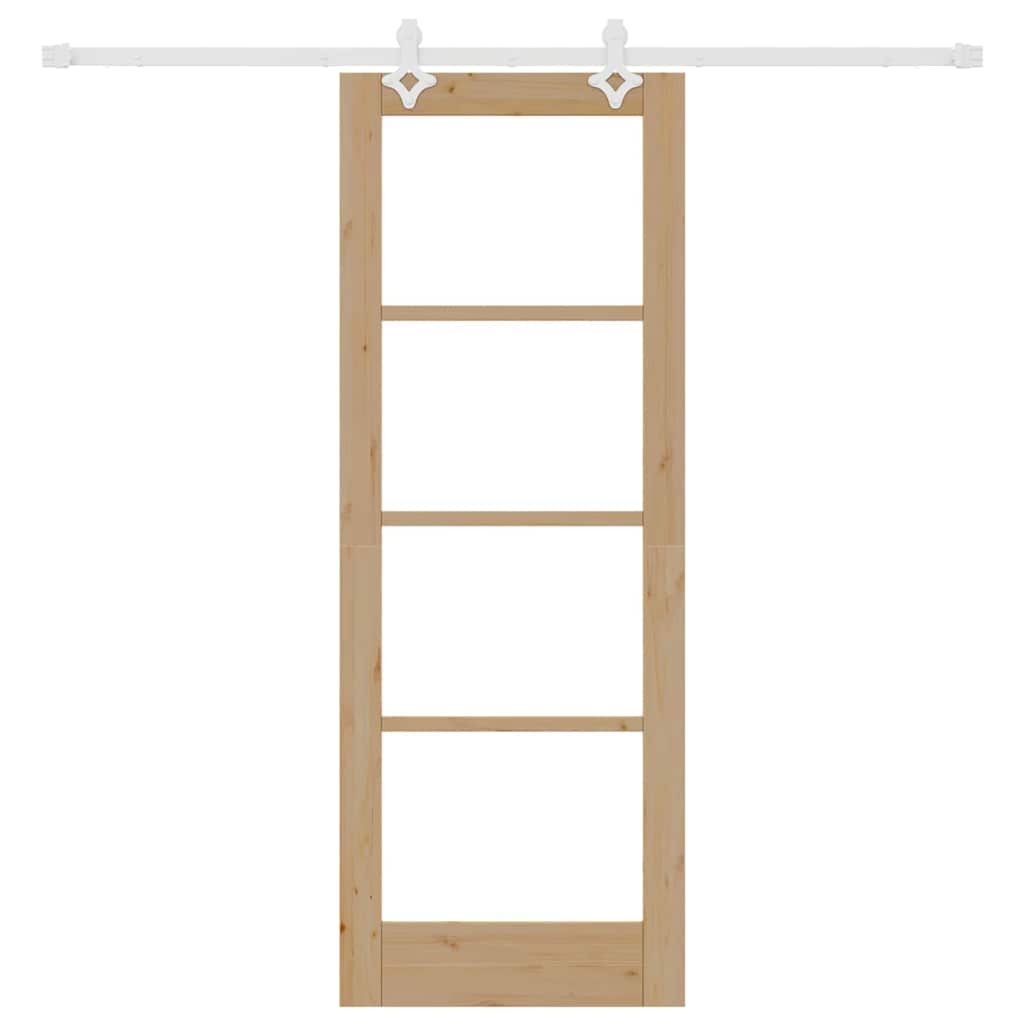 Porta Scorrevole in Legno Massello di Pino e Vetro 73,5 x 198,5 cm - Naturale