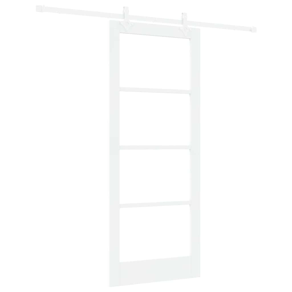 Porta scorrevole in legno massello di pino e vetro bianco 83 x 202 cm