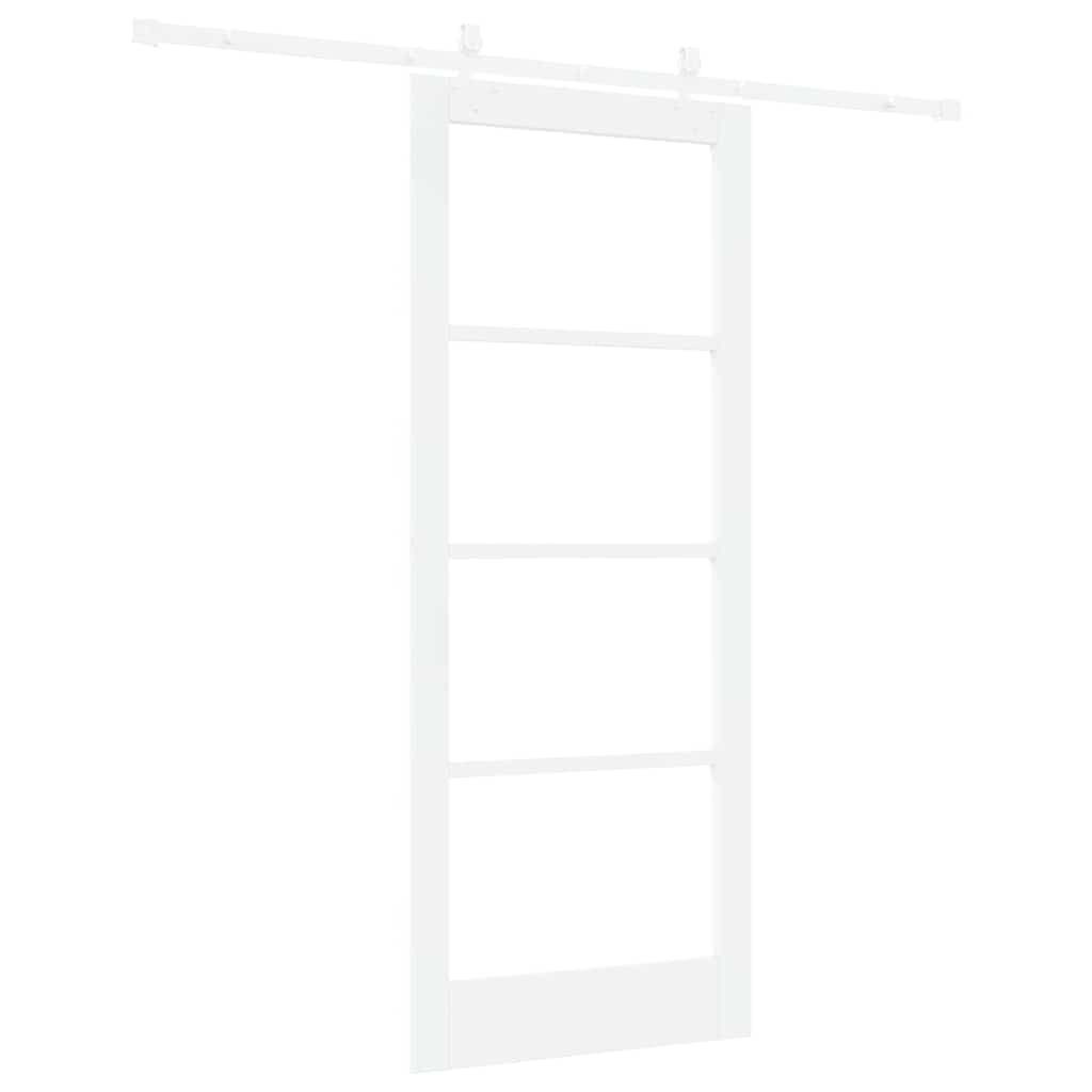 Porta scorrevole in legno massello di pino e vetro bianco 83 x 202 cm