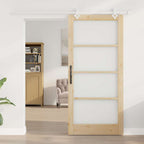 Porta Scorrevole in Legno Massello di Pino e Vetro Naturale 93 x 202 cm