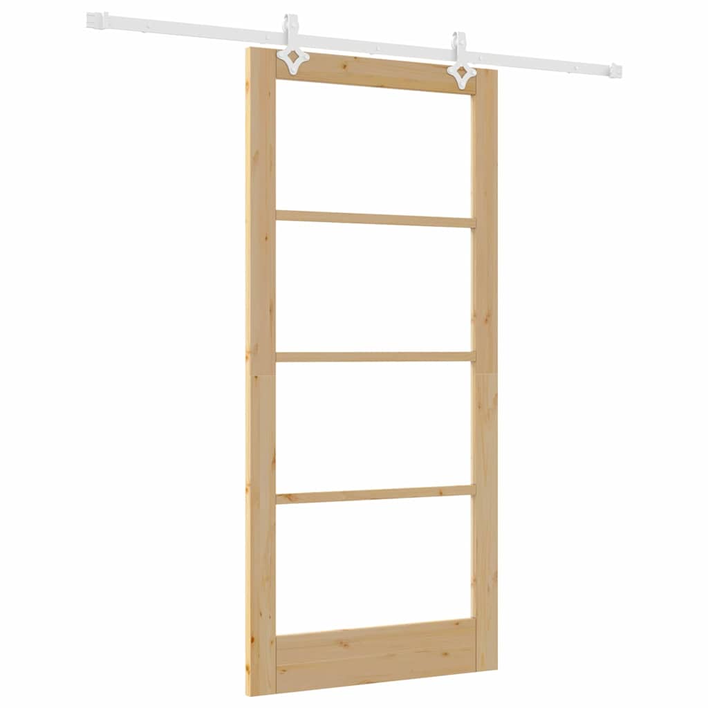 Porta Scorrevole in Legno Massello di Pino e Vetro Naturale 93 x 202 cm