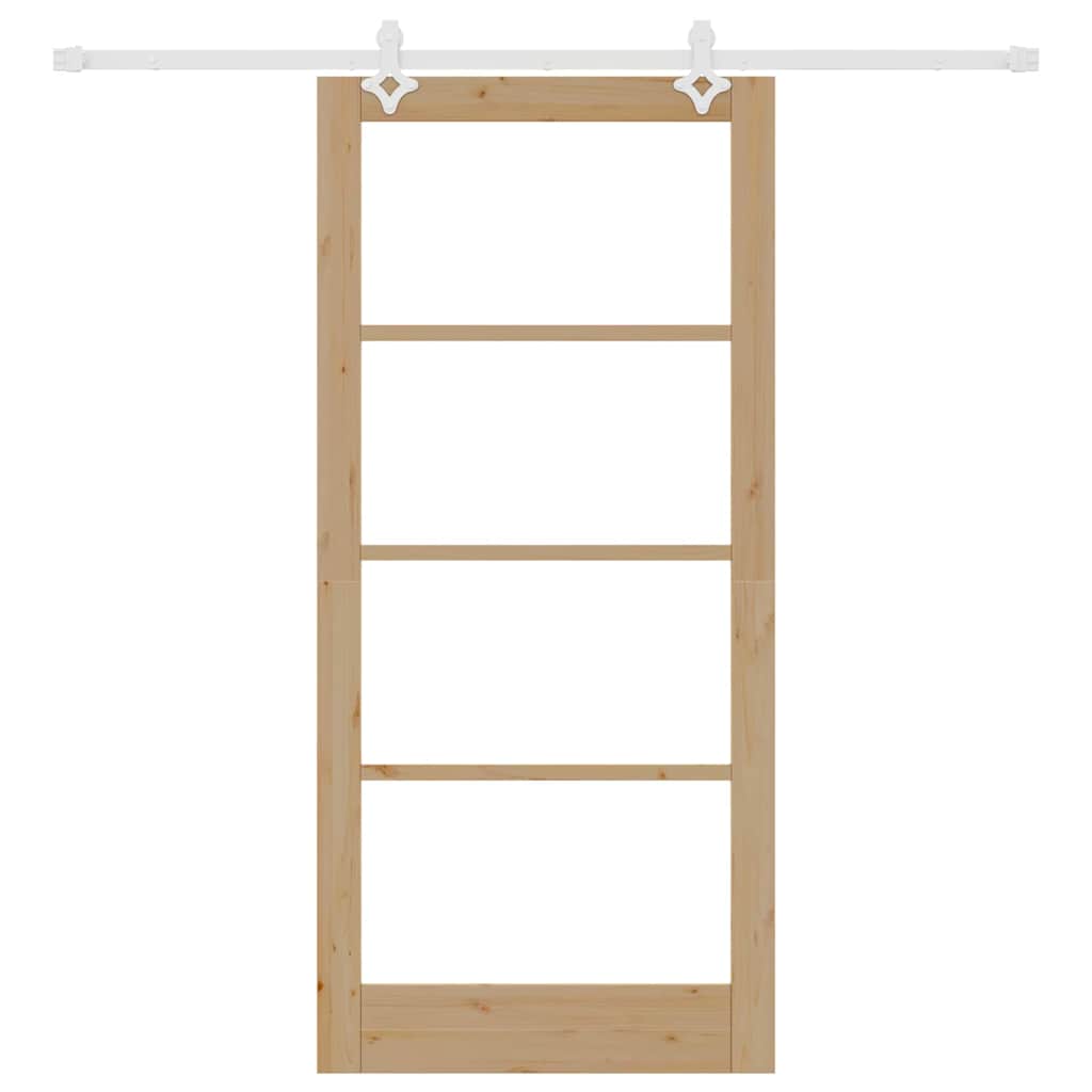 Porta Scorrevole in Legno Massello di Pino e Vetro Naturale 93 x 202 cm