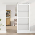 Porta scorrevole bianca 93 x 202 cm in legno massello e vetro