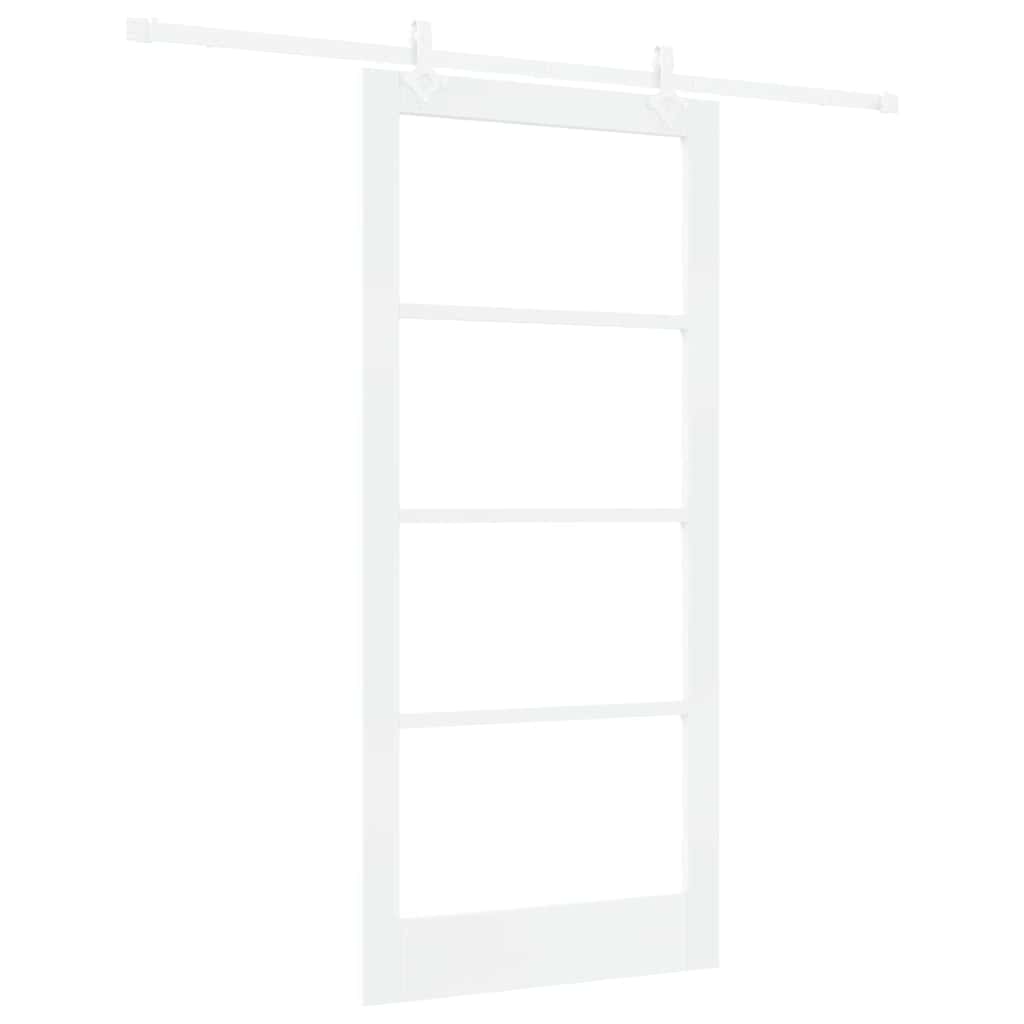 Porta scorrevole bianca 93 x 202 cm in legno massello e vetro