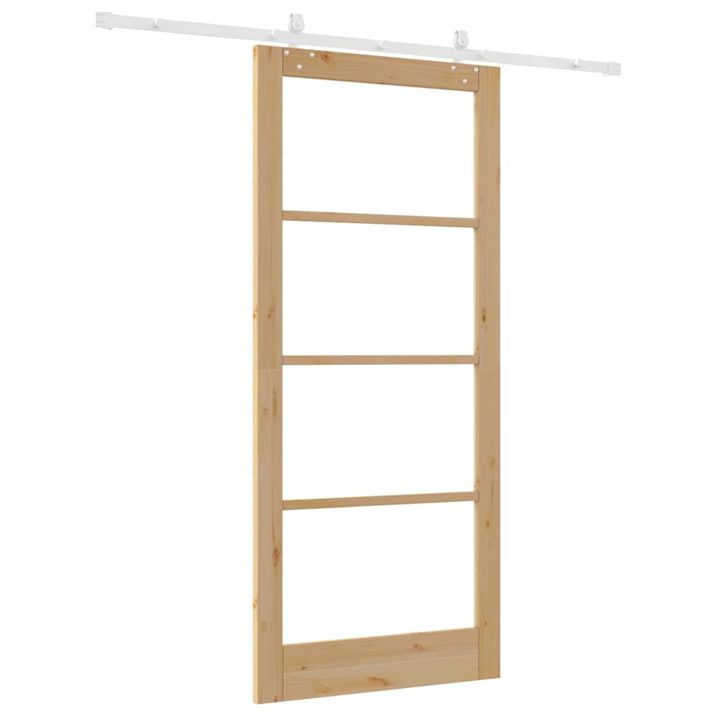 Porta scorrevole in legno massello di pino e vetro naturale 93 x 211 cm