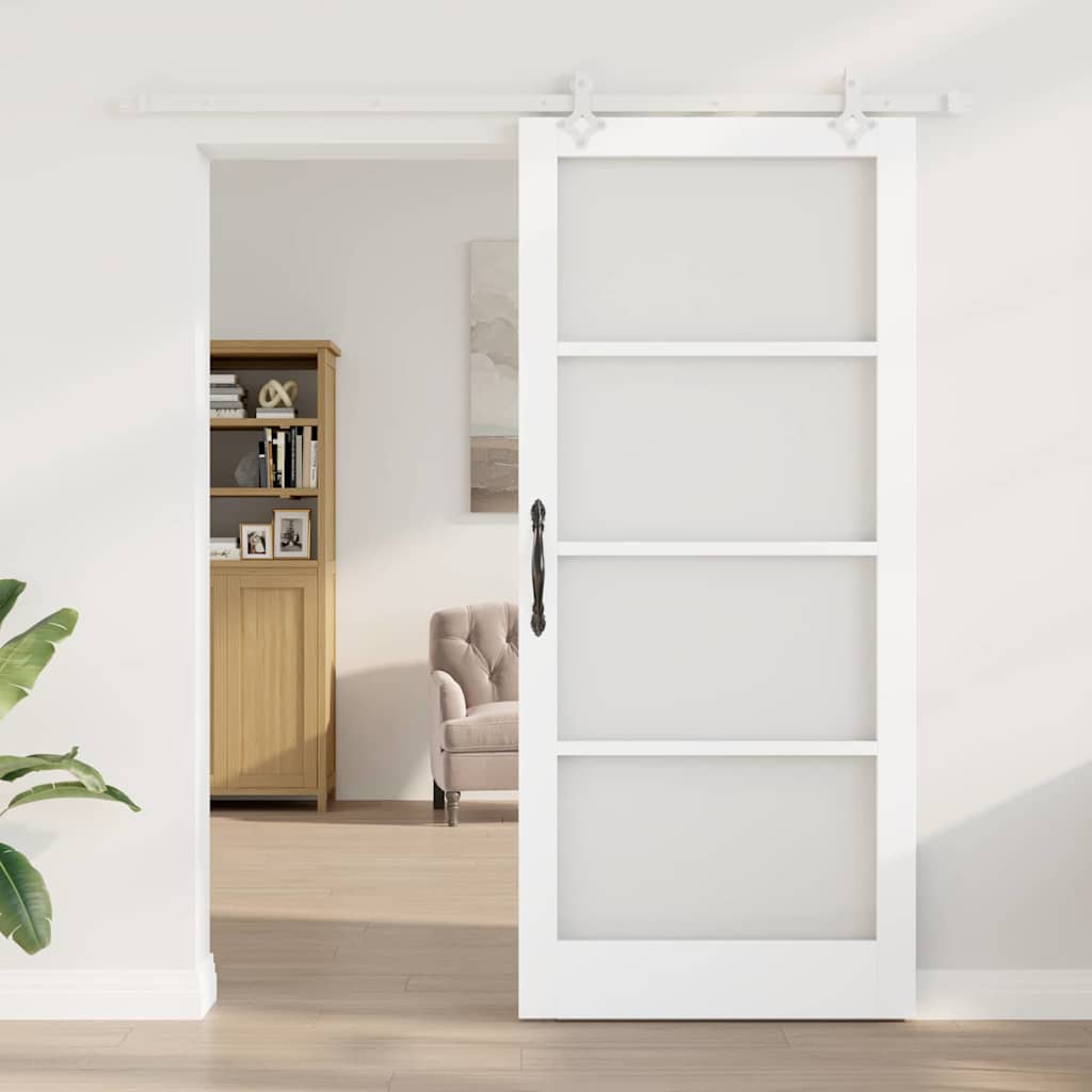 Porta scorrevole in legno massello di pino e vetro Bianco 93 x 211 cm