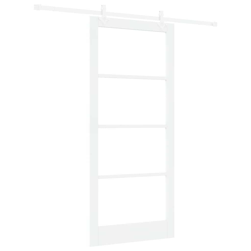 Porta scorrevole in legno massello di pino e vetro Bianco 93 x 211 cm