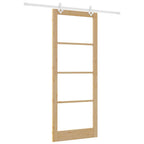 Porta scorrevole in legno massello di pino e vetro 93 x 232 cm - Naturale