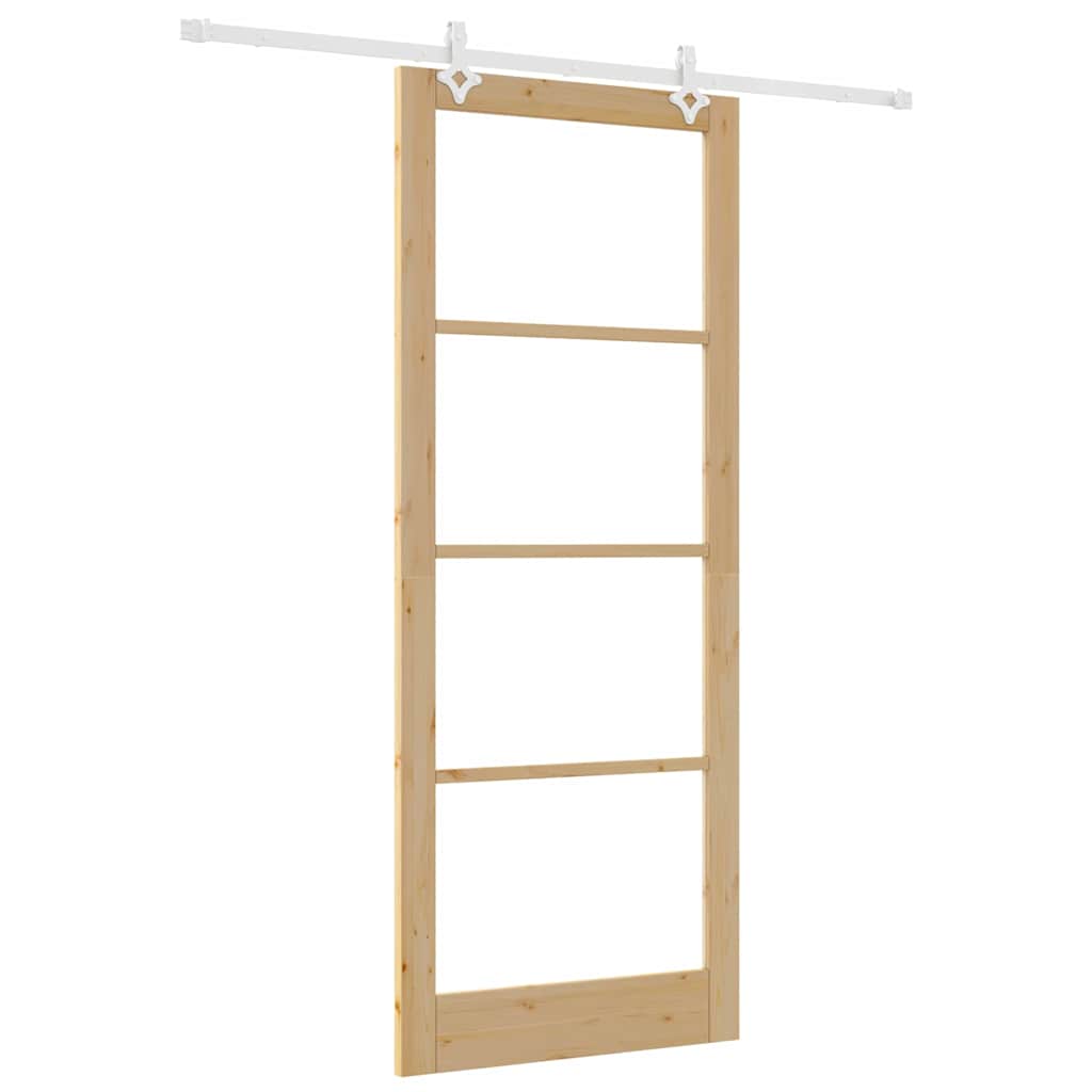 Porta scorrevole in legno massello di pino e vetro 93 x 232 cm - Naturale