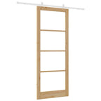 Porta scorrevole in legno massello di pino e vetro 93 x 232 cm - Naturale
