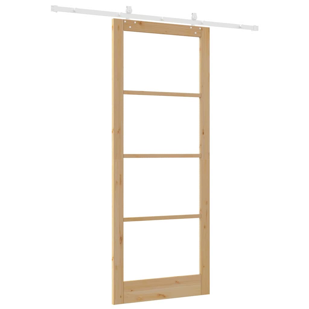 Porta scorrevole in legno massello di pino e vetro 93 x 232 cm - Naturale