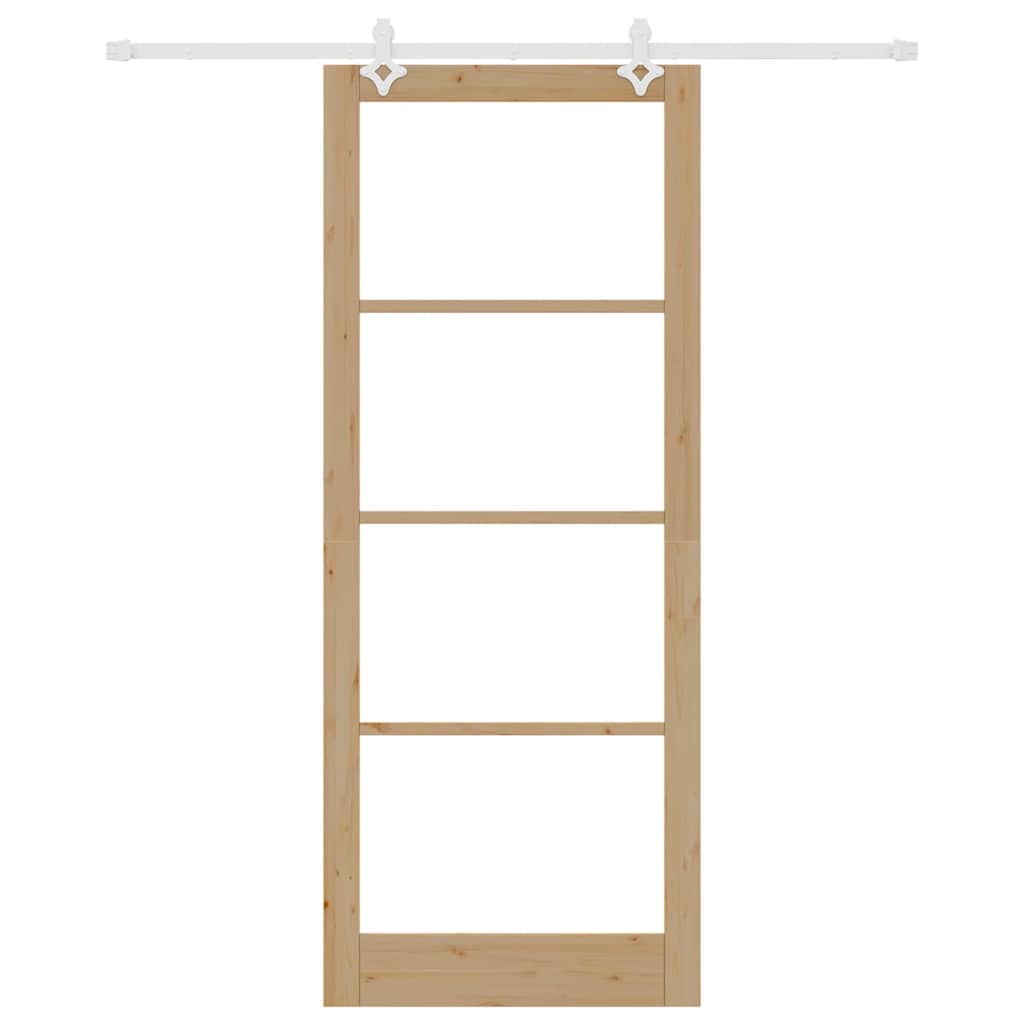 Porta scorrevole in legno massello di pino e vetro 93 x 232 cm - Naturale
