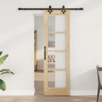 Porta scorrevole in legno di pino e vetro naturale 61 x 198,5 cm
