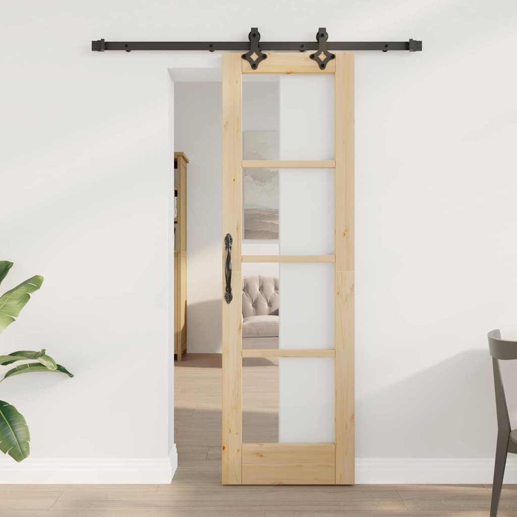 Porta scorrevole in legno di pino e vetro naturale 61 x 198,5 cm