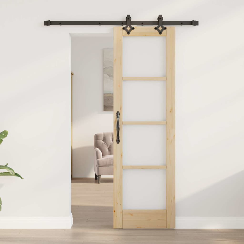 Porta scorrevole in legno di pino e vetro naturale 61 x 198,5 cm